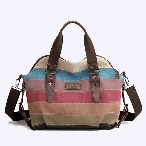 Canvas Casual Retro Contrast Color Patchwork Bag 65188019C